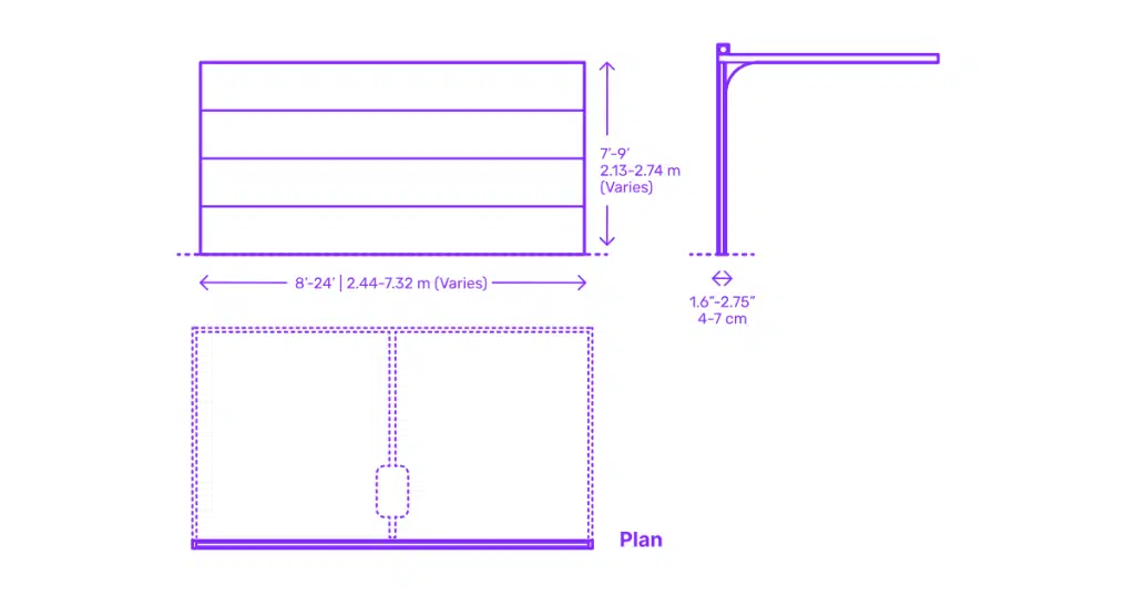 Standard garage door size dimensions shown.