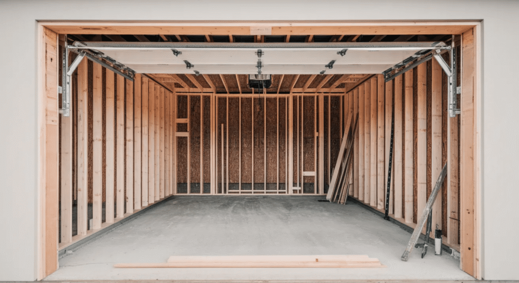 Chicago home garage opening showing proper structural framing for garage door installation